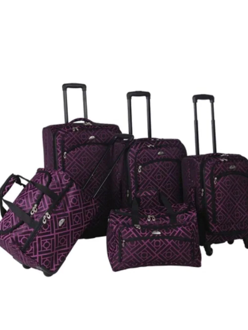 Stylish 5-Piece Softside Spinner Luggage Set – Eye-Catching Black & Purple